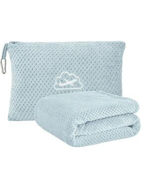 Airplane Travel Blanket and Pillow Set Soft Compact Fleece with Bag and Clip